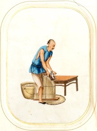 Trois peintures de professions sur papier de riz, Chine, Canton, 19&egrave;me