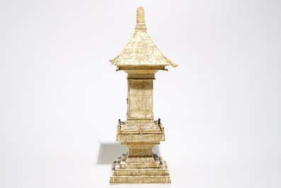 A large Japanse pagoda-shaped bone shrine, Meiji, late 19th C.