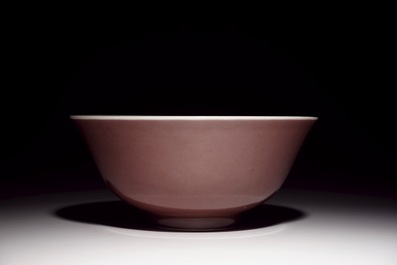 A Chinese dark aubergine monochrome bowl, Daoguang mark, 19/20th C.