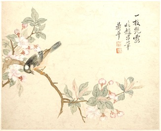 Deux peintures figurant un paysage et un oiseau sur branche, Chine, 18/19&egrave;me