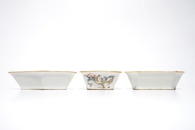 A Chinese qianjiang cai sweetmeat or rice table set with figural design, 19th C.