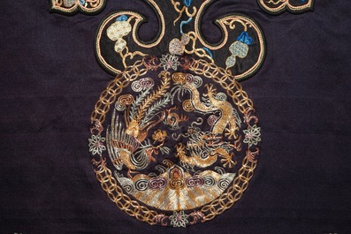 A Chinese embroidered silk woman's robe, Qing