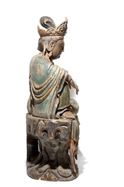 Een grote Chinese polychrome houten Boeddha, 19e eeuw