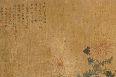 Een horizontaal Chinees schilderij met floraal decor, 18/19e eeuw