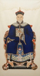 A pair of Chinese portraits of Mandarin officials on paper, 19th C.