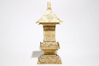 A large Japanse pagoda-shaped bone shrine, Meiji, late 19th C.