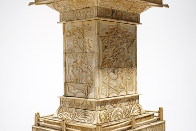 A large Japanse pagoda-shaped bone shrine, Meiji, late 19th C.