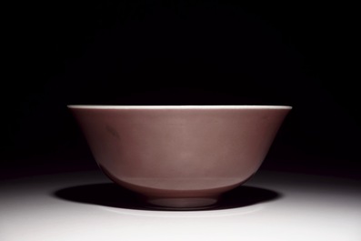 A Chinese dark aubergine monochrome bowl, Daoguang mark, 19/20th C.