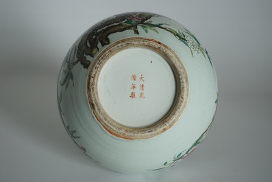 A fine Chinese famille rose tianqiu ping &ldquo;Nine peaches&rdquo; vase, Guangxu mark, 19/20th C.