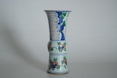 A Chinese wucai gu vase with figures, Shunzhi, Transitional period