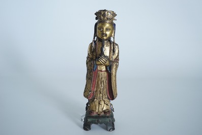 Un mod&egrave;le de Wenchang Dijun en bronze dor&eacute; et polychrom&eacute;, Chine, Ming