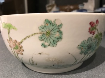A Chinese famille rose bowl with lotus pond design, Daoguang mark, 19/20th C.