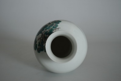 A Chinese famille rose warriors vase, Ju Ren Tang mark, Republic, 20th C.