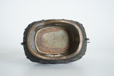 A Chinese archaistic bronze two-handled hu vase, 19th C.