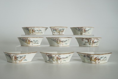 A Chinese qianjiang cai sweetmeat or rice table set with figural design, 19th C.