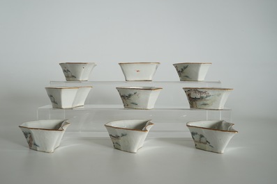 A Chinese qianjiang cai sweetmeat or rice table set with figural design, 19th C.