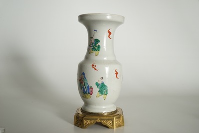 A Chinese bronze-mounted famille rose vase with figures, Yongzheng