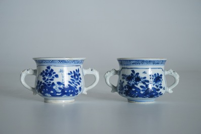 Two Chinese blue and white censers, Kangxi