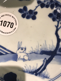 A Chinese blue and white rabbit bowl, Chenghua mark, Kangxi/Yongzheng