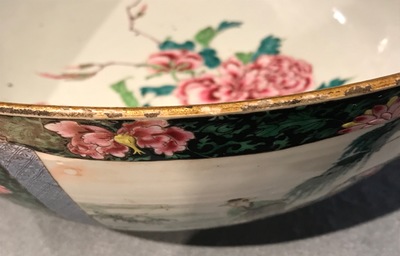 A large Chinese famille rose bowl with a fine figurative design, Yongzheng