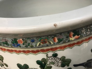 A Chinese famille verte fishbowl with birds among flowers, 19th C.