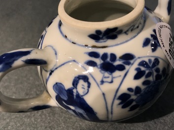 A Chinese blue and white Long Eliza teapot, Yu mark, Kangxi