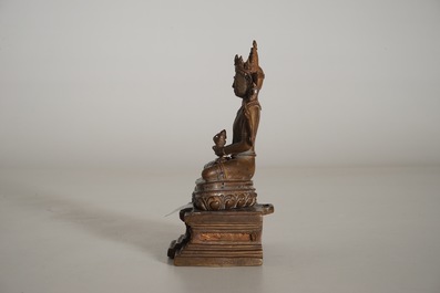 A Sino-Tibetan bronze model of Buddha Amitayus on a lotus throne, 19th C.