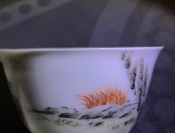 A Chinese famille rose cup and saucer with fine figural design, Yongzheng