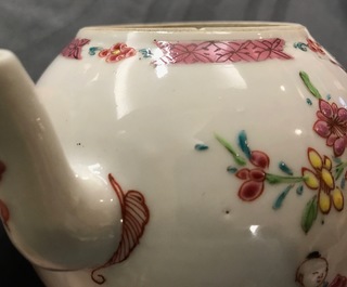 A globular Chinese famille rose teapot and cover, Yongzheng