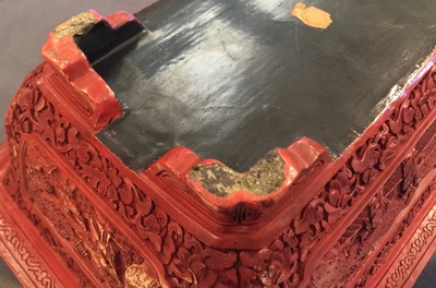 A Chinese rectangular cinnabar lacquer jardiniere, 18/19th C.