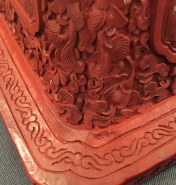 A Chinese rectangular cinnabar lacquer jardiniere, 18/19th C.