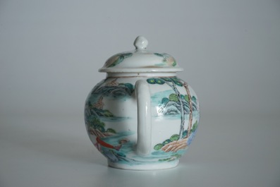 A Chinese famille rose teapot and cover with erotical design, Qianlong