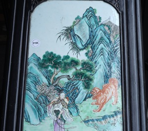A Chinese famille rose plaque mounted as a table inset, 19th C