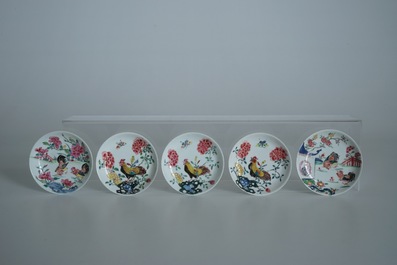 Thirty-three Chinese famille rose cups and twenty-two saucers, Yongzheng/Qianlong