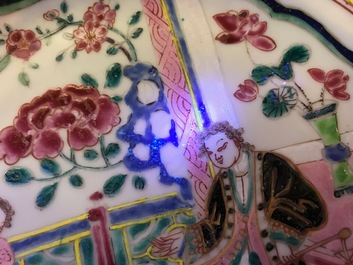 Two Chinese export famille rose plates with European figures, Qianlong