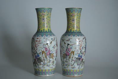 A pair of tall Chinese famille rose vases with immortals, Guangxu mark and of the period