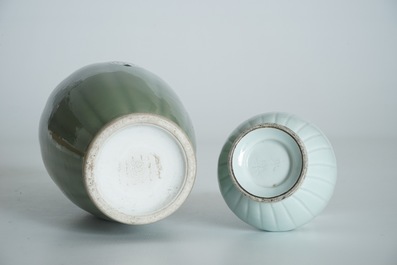 Two Chinese monochrome celadon and Qingbai-style vases, 19/20th C.