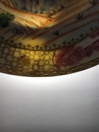 Two Chinese export famille rose plates with European figures, Qianlong