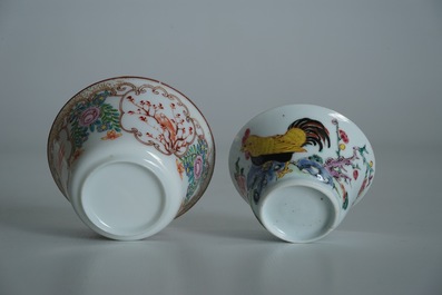 Thirty-three Chinese famille rose cups and twenty-two saucers, Yongzheng/Qianlong