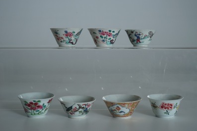 Thirty-three Chinese famille rose cups and twenty-two saucers, Yongzheng/Qianlong