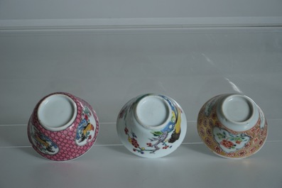 Thirty-three Chinese famille rose cups and twenty-two saucers, Yongzheng/Qianlong