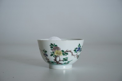 A Chinese famille verte cup and saucer with yin-yang mark, Kangxi