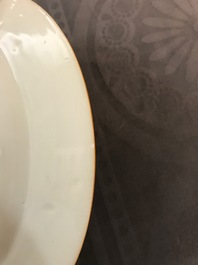 Two Chinese export famille rose plates with European figures, Qianlong