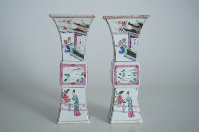 A pair of Chinese famille rose vases with scenes from &quot;The Romance of the Western Chamber&quot;, Yongzheng