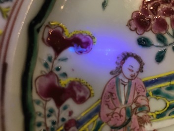 Two Chinese export famille rose plates with European figures, Qianlong