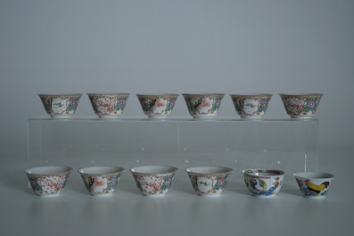 Thirty-three Chinese famille rose cups and twenty-two saucers, Yongzheng/Qianlong