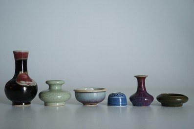 Three Chinese monochrome vases and three brushwashers, 19/20th C.