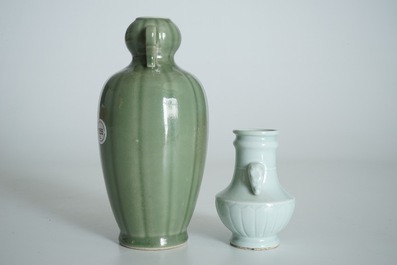 Two Chinese monochrome celadon and Qingbai-style vases, 19/20th C.
