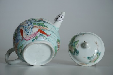 A Chinese famille rose teapot and cover with erotical design, Qianlong