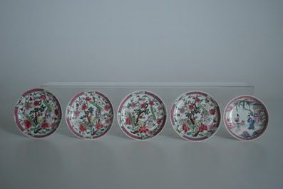 Thirty-three Chinese famille rose cups and twenty-two saucers, Yongzheng/Qianlong